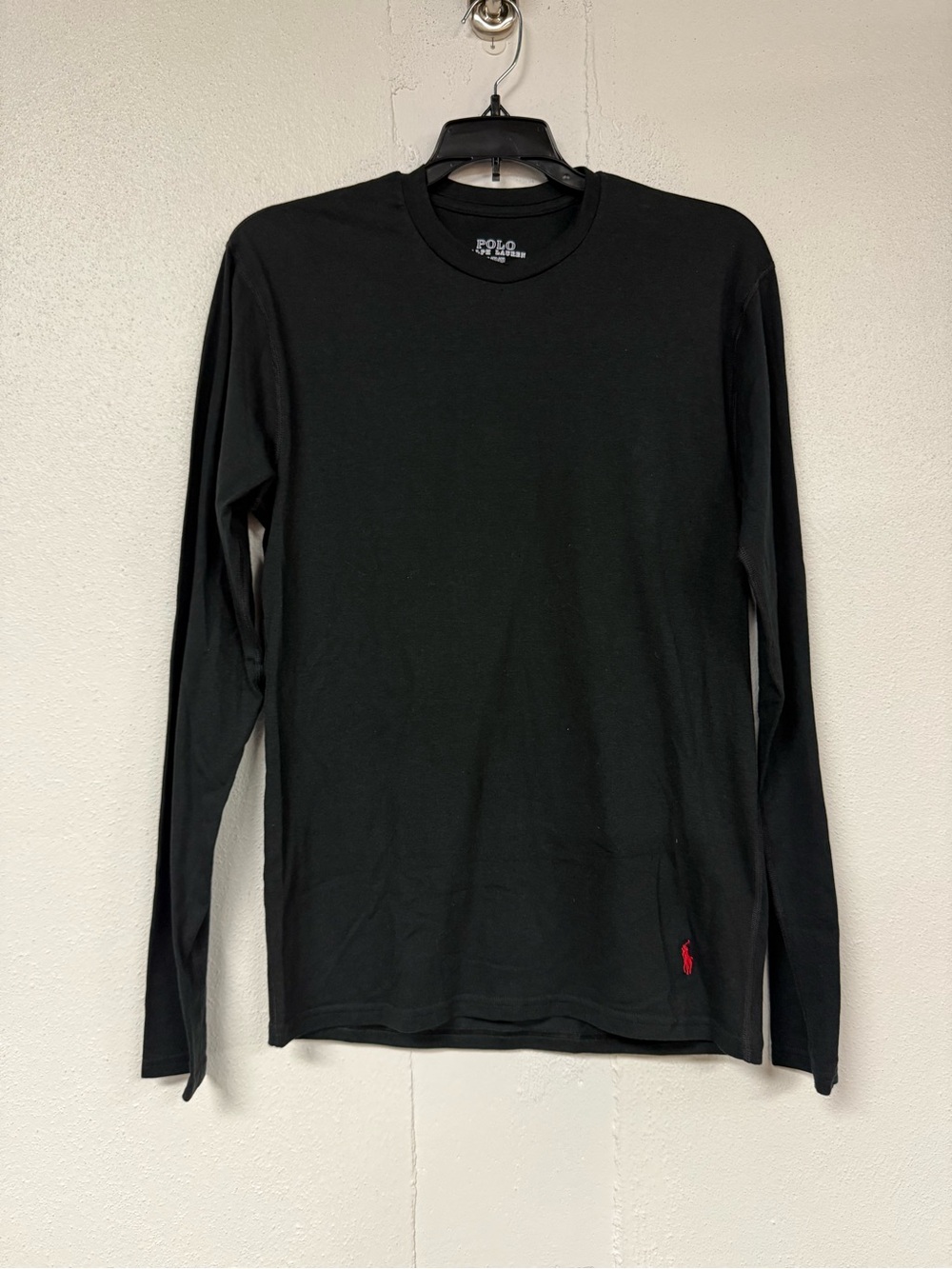 Polo by Ralph Lauren Men’s Black Long-Sleeve Crewneck Tee with Red Pony
